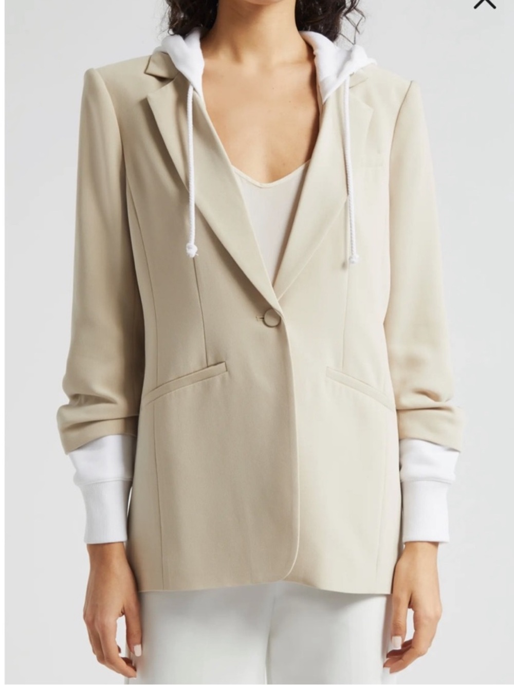 NWT CINQ A SEPT KHLOE HOODED KHAKI/WHITE 0/XS